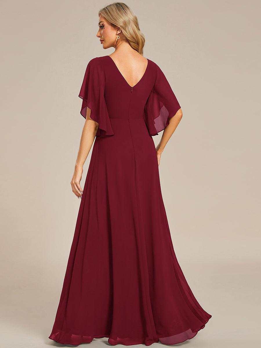 Robe mère de la mariée en mousseline de soie demi-manches décoration appliquée haut#Couleur_Bordeaux