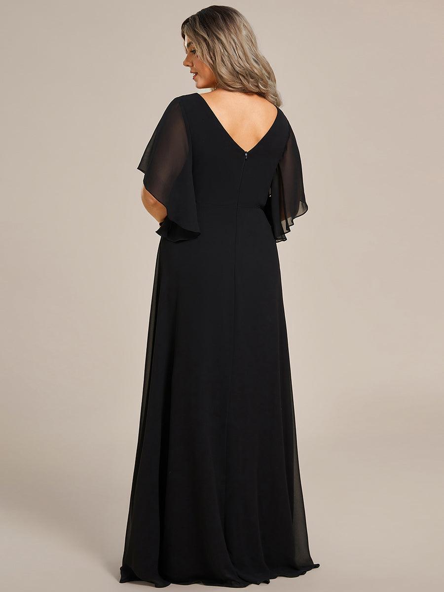 Robe de mère de la mariée en mousseline gracieuse ligne a manches à volants avec appliques grande taille #Couleur_Noir