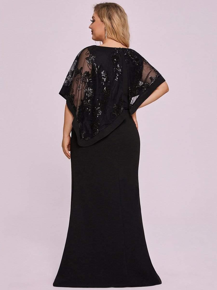 Robe de Mère de Mariée Asymétrique Cape Paillettes Grande Taille #Couleur_Noir