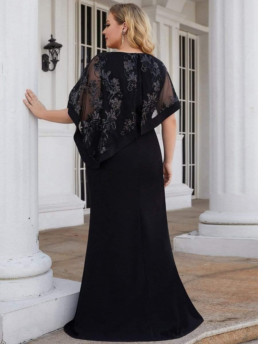 Robe de Mère de Mariée Asymétrique Cape Paillettes Grande Taille #Couleur_Noir