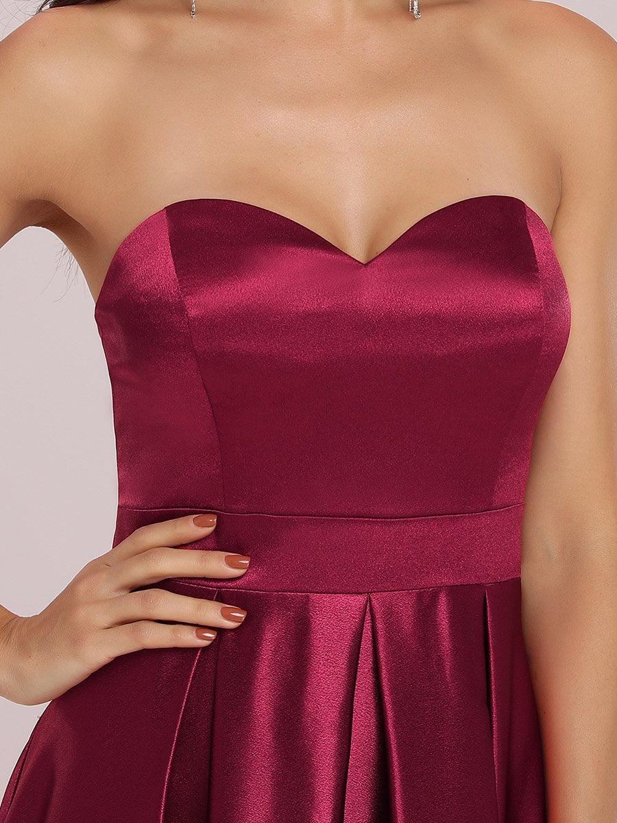 Taille personnalisée Robe De Bal Sans Bretelles à Col En Cœur Avec Ourlet Asymétrique #Couleur_Bordeaux Taille personnalisée Robe De Bal Sans Bretelles à Col En Cœur Avec Ourlet Asymétrique