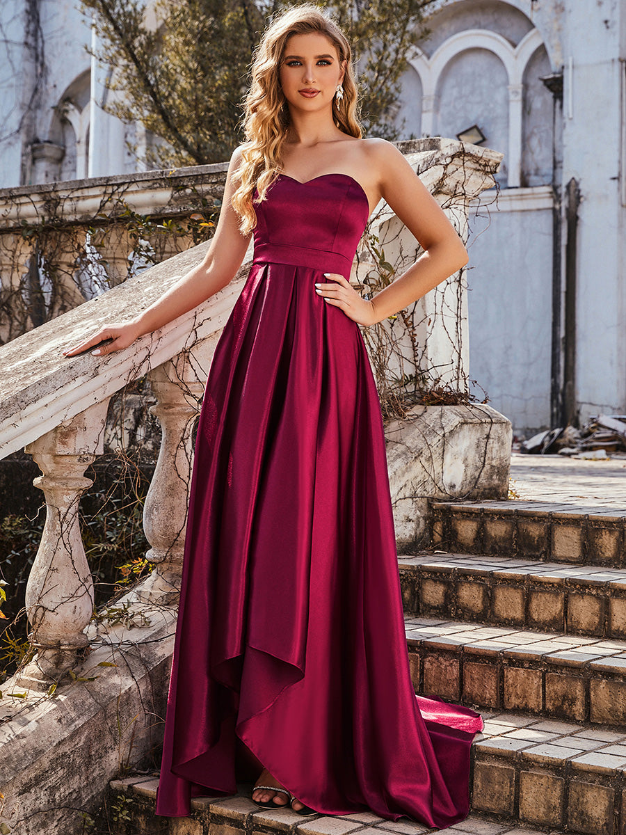 Taille personnalisée Robe De Bal Sans Bretelles à Col En Cœur Avec Ourlet Asymétrique #Couleur_Bordeaux Taille personnalisée Robe De Bal Sans Bretelles à Col En Cœur Avec Ourlet Asymétrique