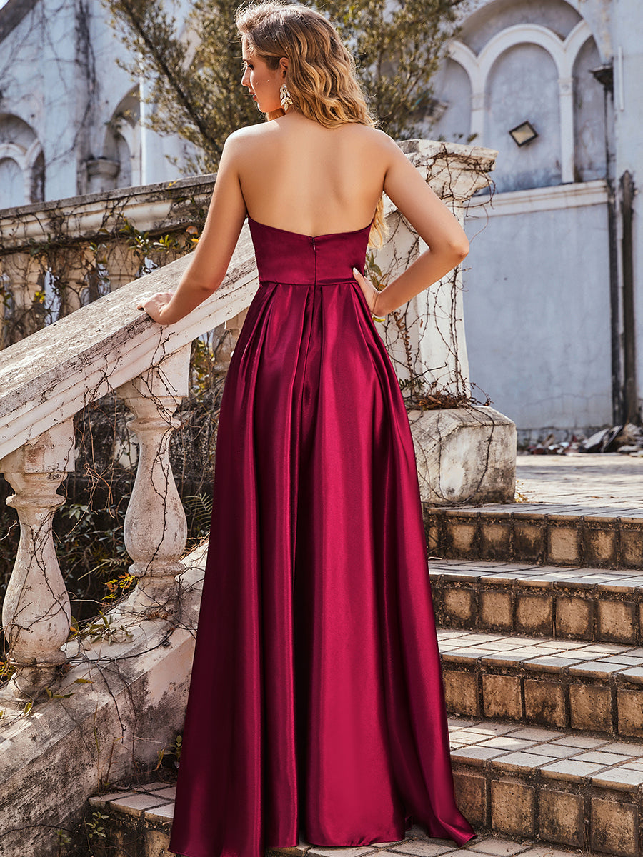 Taille personnalisée Robe De Bal Sans Bretelles à Col En Cœur Avec Ourlet Asymétrique #Couleur_Bordeaux Taille personnalisée Robe De Bal Sans Bretelles à Col En Cœur Avec Ourlet Asymétrique