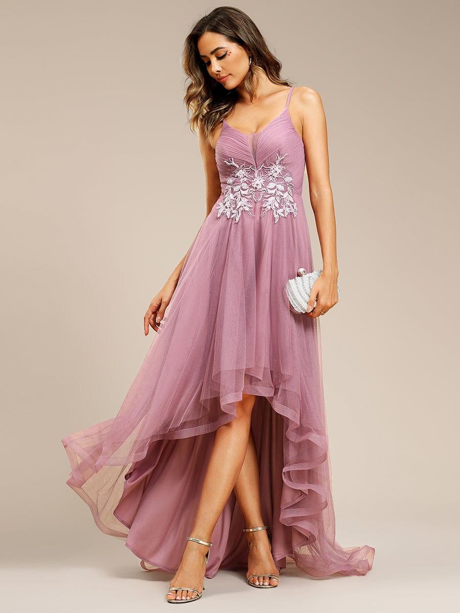 Robe de bal chic et élégante sans manches Ourlet haute basse #Couleur_Rose Robe de bal chic et élégante sans manches Ourlet haute basse