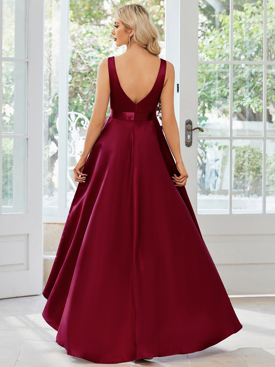 Robe de bal sans manches simple en satin haut-bas #Couleur_Orchidee Robe de bal sans manches simple en satin haut-bas
