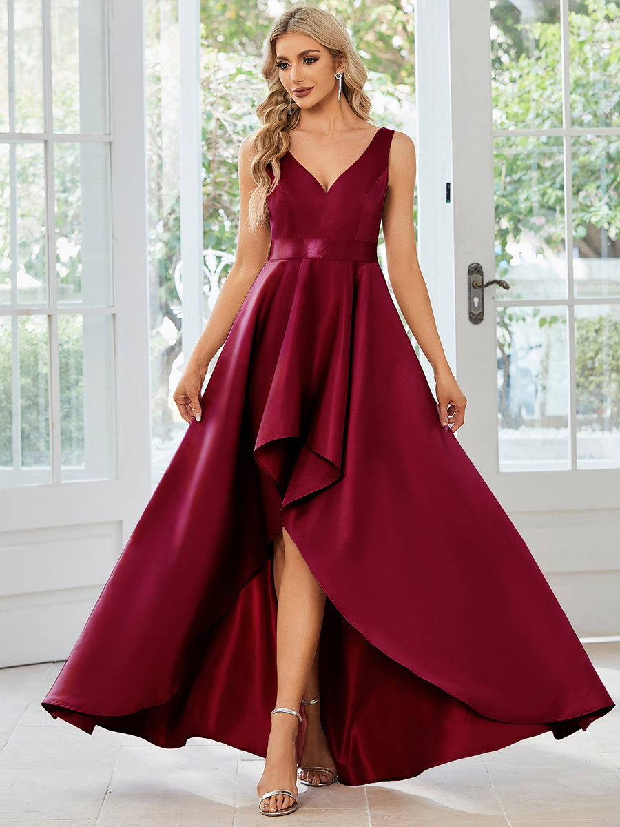 Robe de bal sans manches simple en satin haut-bas #Couleur_Orchidee Robe de bal sans manches simple en satin haut-bas