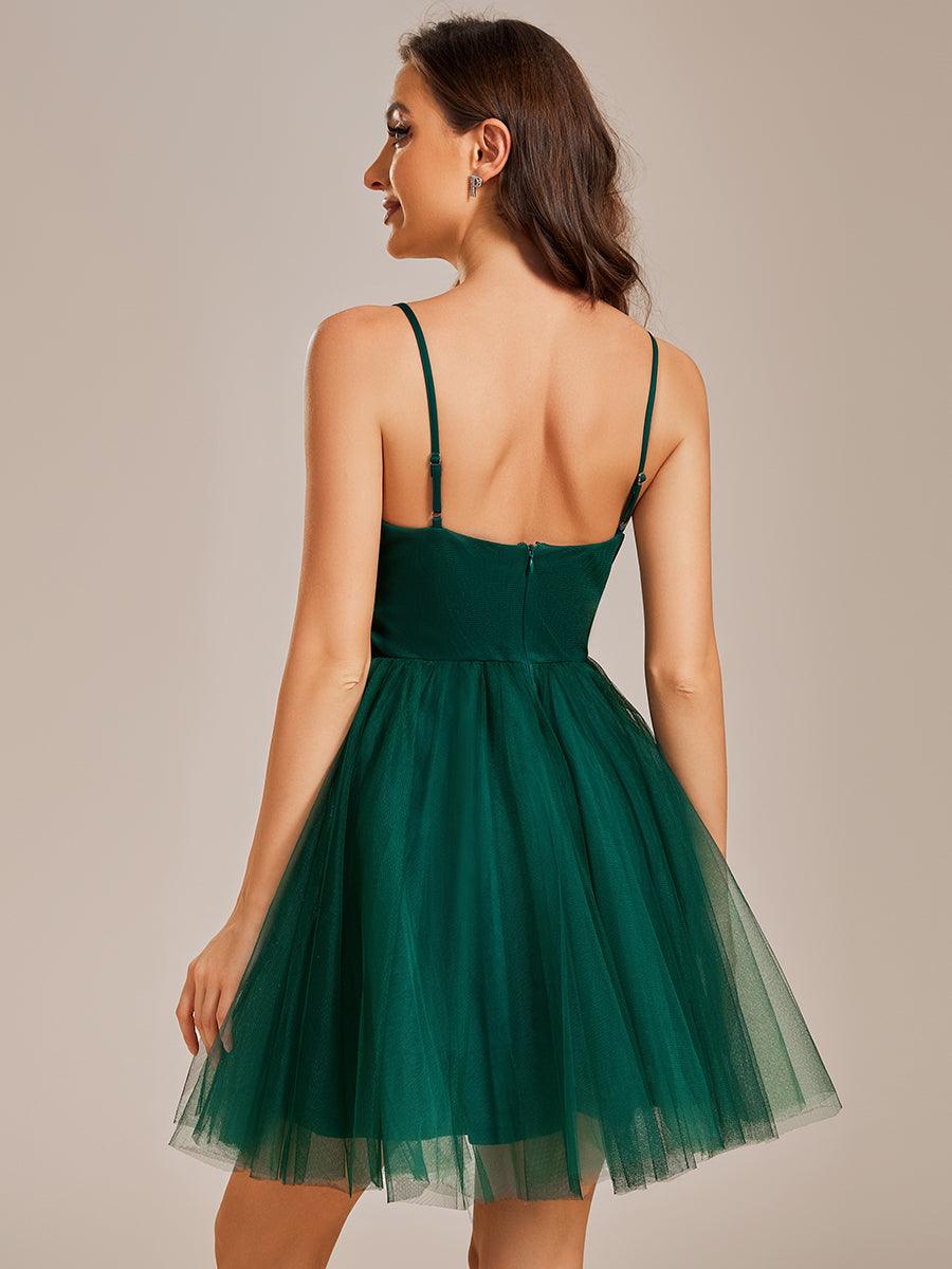 Robe de Cocktail courte mousseline à bretelles fines #Couleur_Vert Fonce