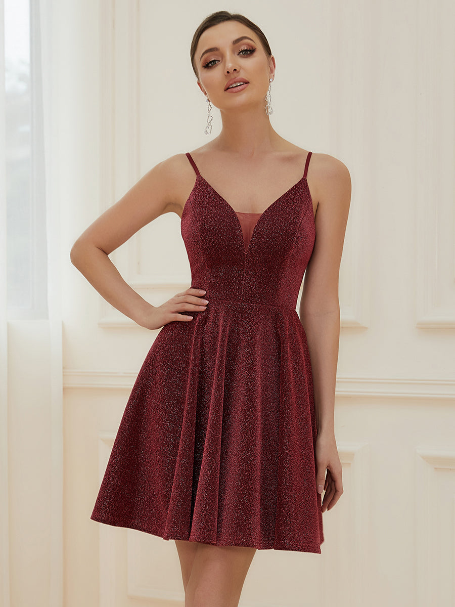 Taille personnalisée Robe De Bal Fantaisie Brillant Col En V Profond Au-dessus Du Genou #Couleur_Orchidee Taille personnalisée Robe De Bal Fantaisie Brillant Col En V Profond Au-dessus Du Genou