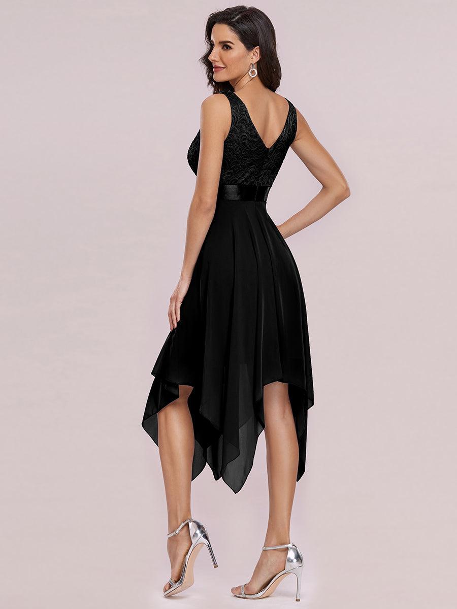 Superbe robe de bal en dentelle et en mousseline de soie à col en V pour femme #Couleur_Noir
