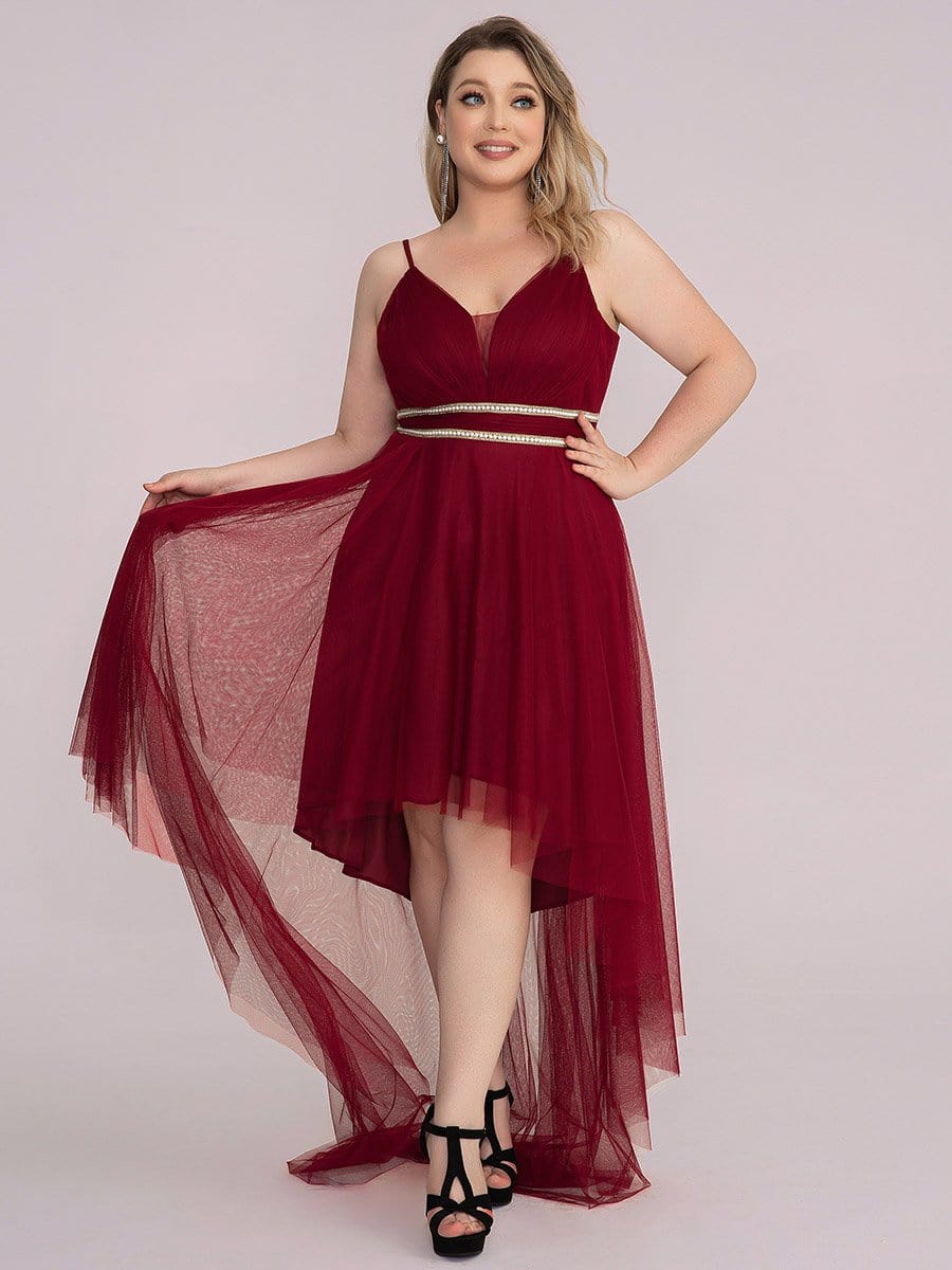 Robe de bal élégante Grande taille en tulle avec ceinture perlée #Couleur_Bleu Fume Robe de bal élégante Grande taille en tulle avec ceinture perlée