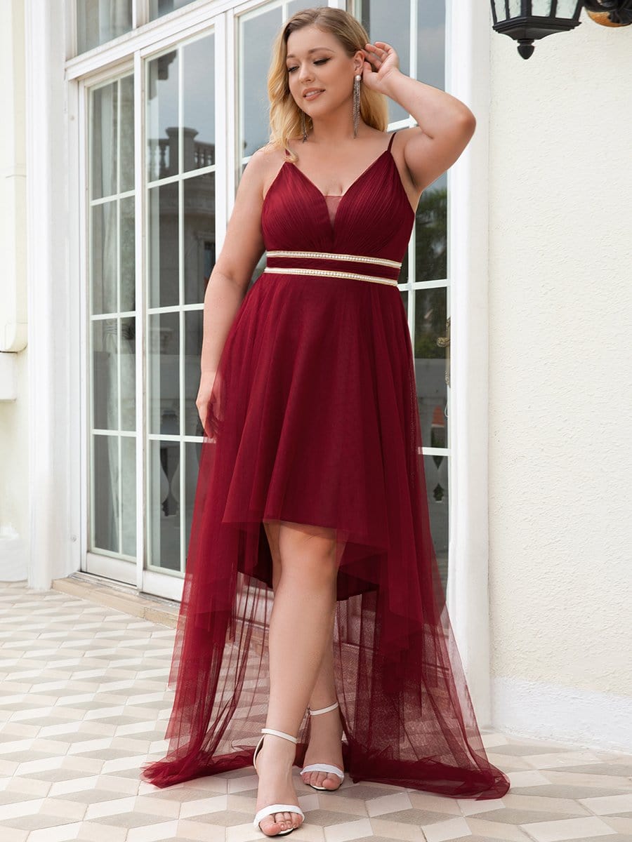 Robe de bal élégante Grande taille en tulle avec ceinture perlée #Couleur_Bleu Fume Robe de bal élégante Grande taille en tulle avec ceinture perlée