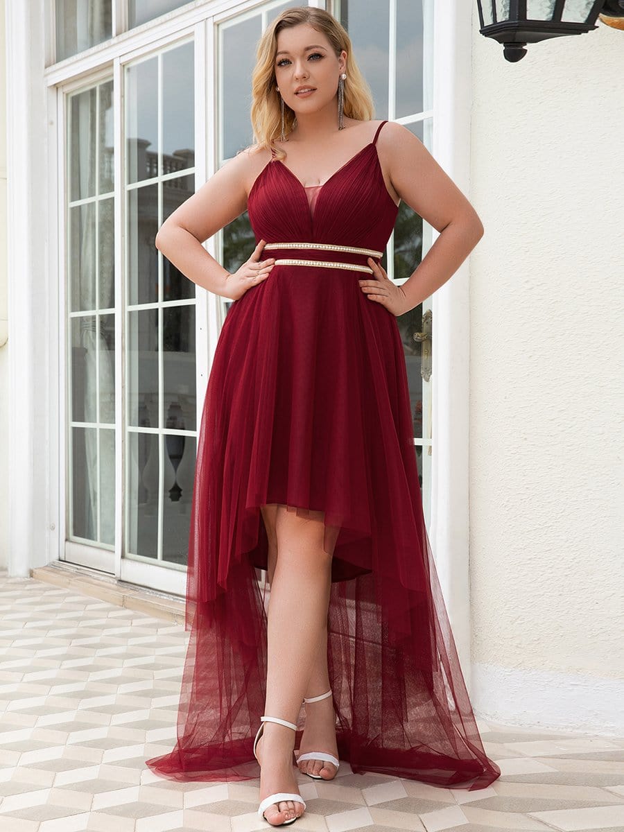 Robe de bal élégante Grande taille en tulle avec ceinture perlée #Couleur_Bleu Fume Robe de bal élégante Grande taille en tulle avec ceinture perlée