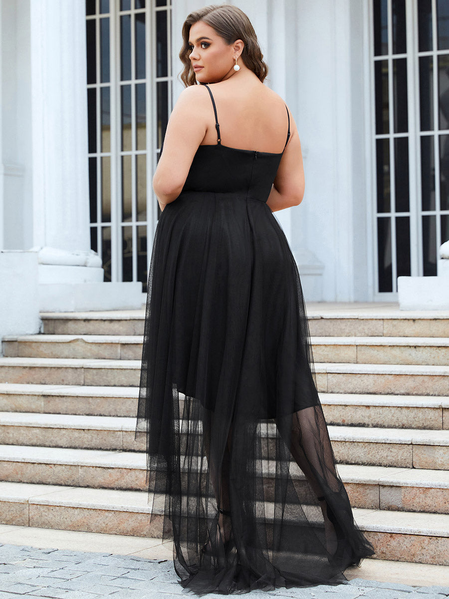 Robe de bal élégante Grande taille en tulle avec ceinture perlée #Couleur_Bleu Fume Robe de bal élégante Grande taille en tulle avec ceinture perlée