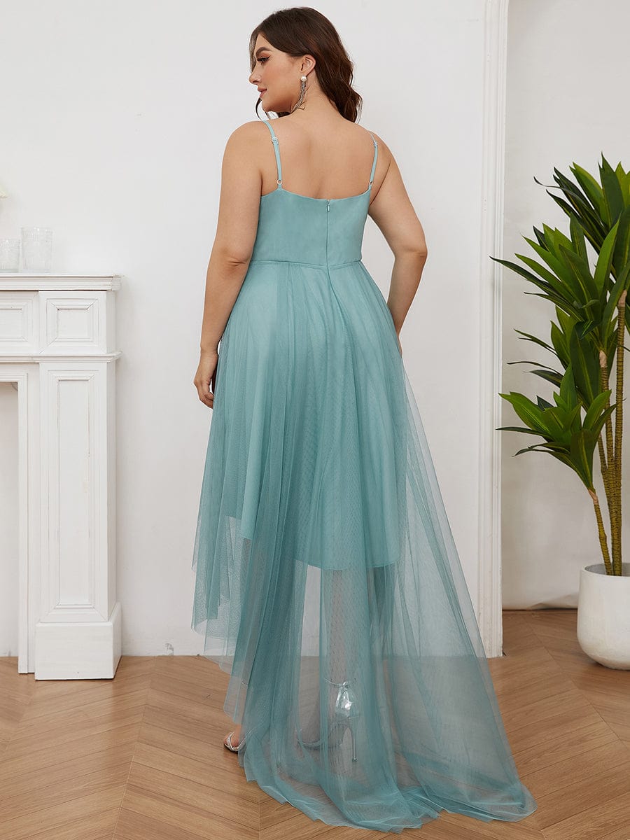 Robe de bal élégante Grande taille en tulle avec ceinture perlée #Couleur_Bleu Fume Robe de bal élégante Grande taille en tulle avec ceinture perlée