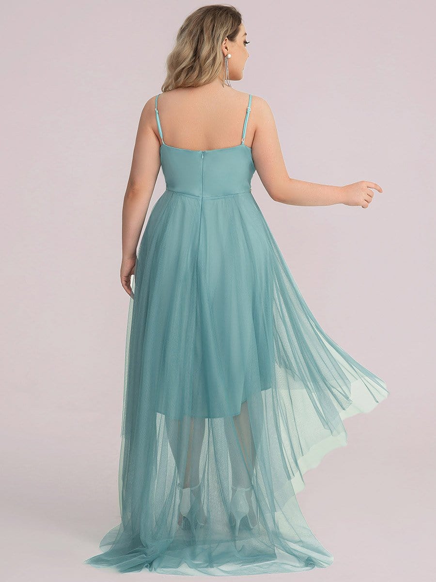 Robe de bal élégante Grande taille en tulle avec ceinture perlée #Couleur_Bleu Fume Robe de bal élégante Grande taille en tulle avec ceinture perlée
