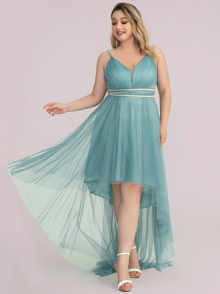 Robe de bal élégante Grande taille en tulle avec ceinture perlée #Couleur_Bleu Fume Robe de bal élégante Grande taille en tulle avec ceinture perlée