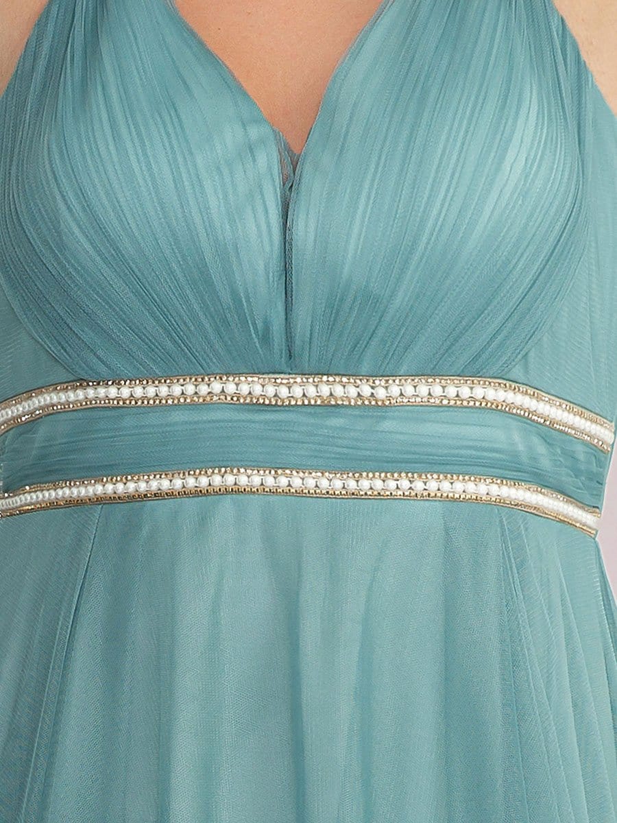 Robe de bal élégante Grande taille en tulle avec ceinture perlée #Couleur_Bleu Fume Robe de bal élégante Grande taille en tulle avec ceinture perlée