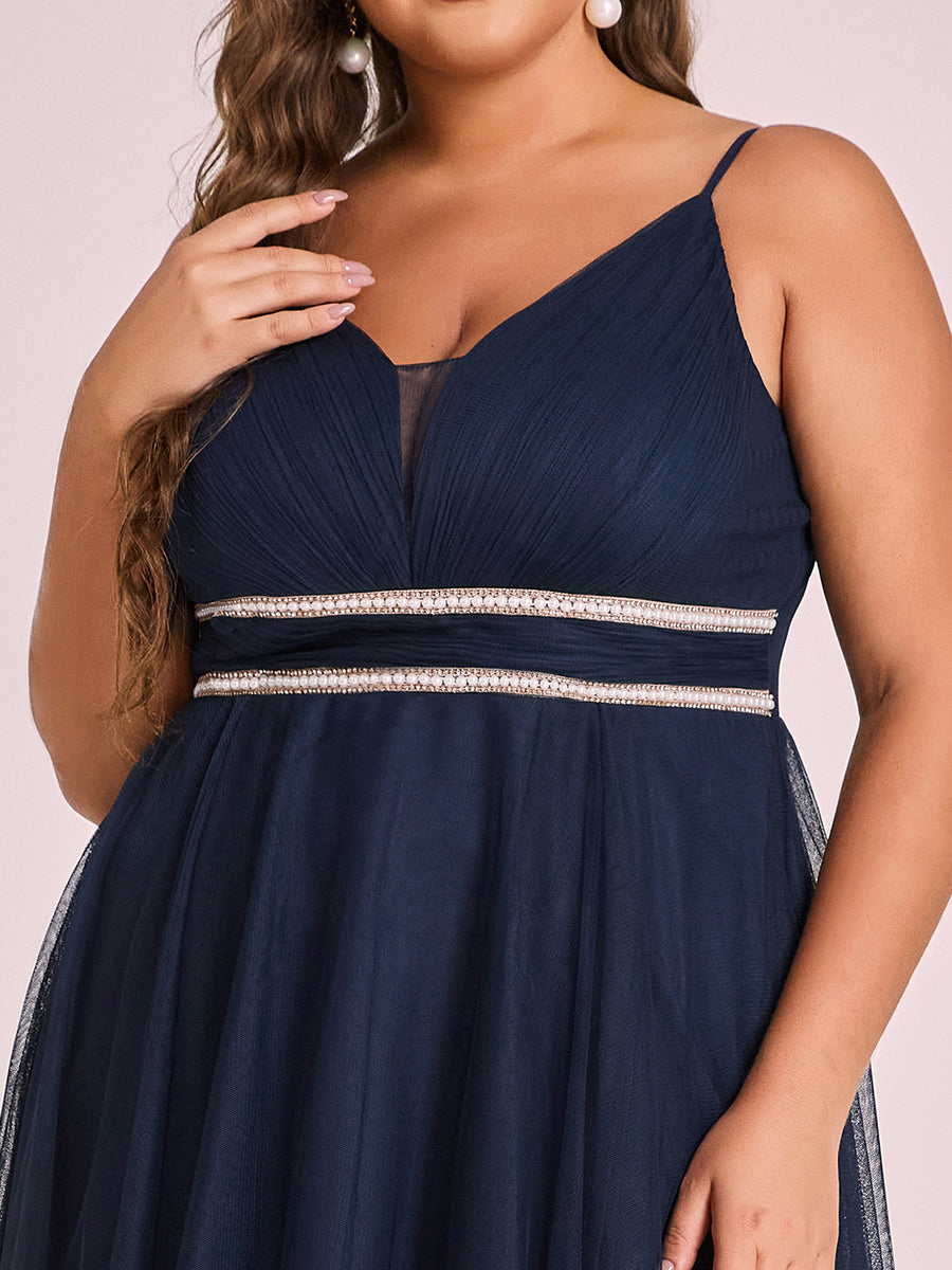 Robe de bal élégante Grande taille en tulle avec ceinture perlée #Couleur_Bleu Fume Robe de bal élégante Grande taille en tulle avec ceinture perlée