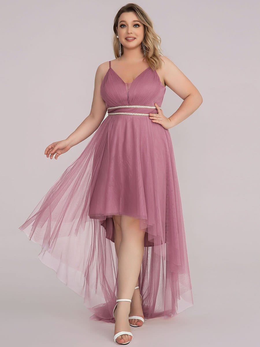 Robe de bal élégante Grande taille en tulle avec ceinture perlée #Couleur_Bleu Fume Robe de bal élégante Grande taille en tulle avec ceinture perlée