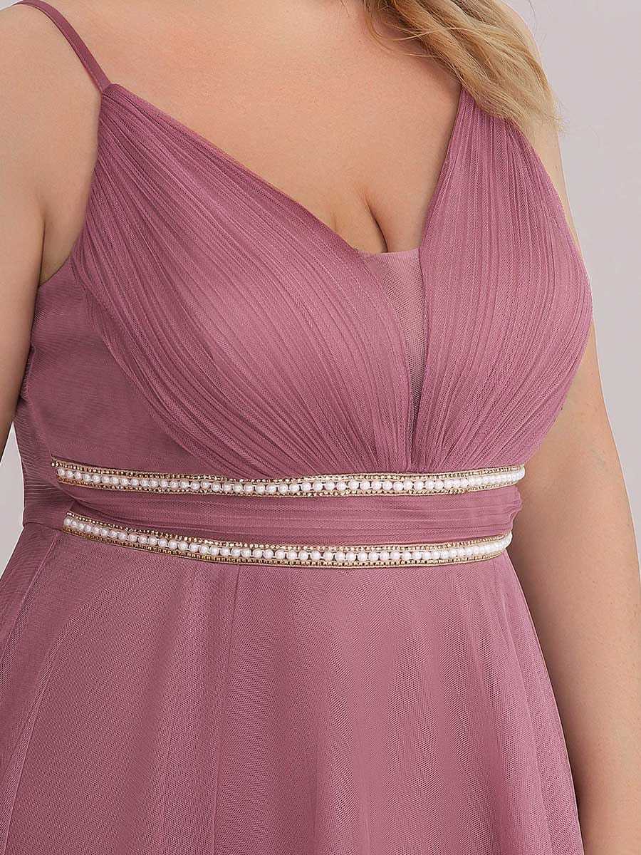 Robe de bal élégante Grande taille en tulle avec ceinture perlée #Couleur_Bleu Fume Robe de bal élégante Grande taille en tulle avec ceinture perlée