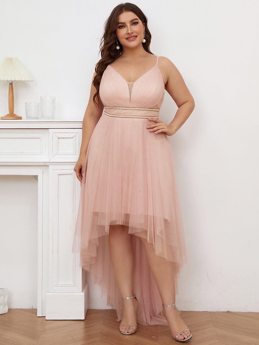 Robe de bal élégante Grande taille en tulle avec ceinture perlée #Couleur_Bleu Fume Robe de bal élégante Grande taille en tulle avec ceinture perlée