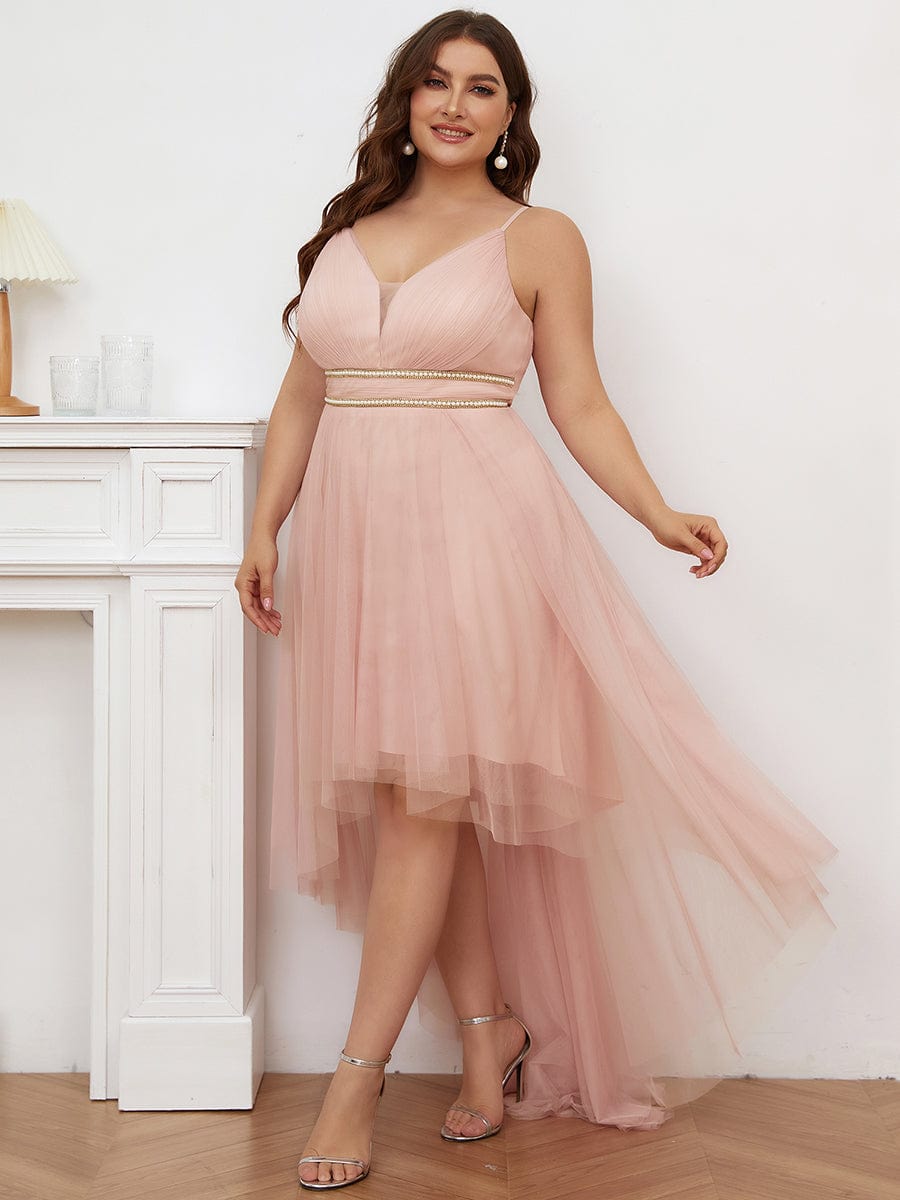 Robe de bal élégante Grande taille en tulle avec ceinture perlée #Couleur_Bleu Fume Robe de bal élégante Grande taille en tulle avec ceinture perlée