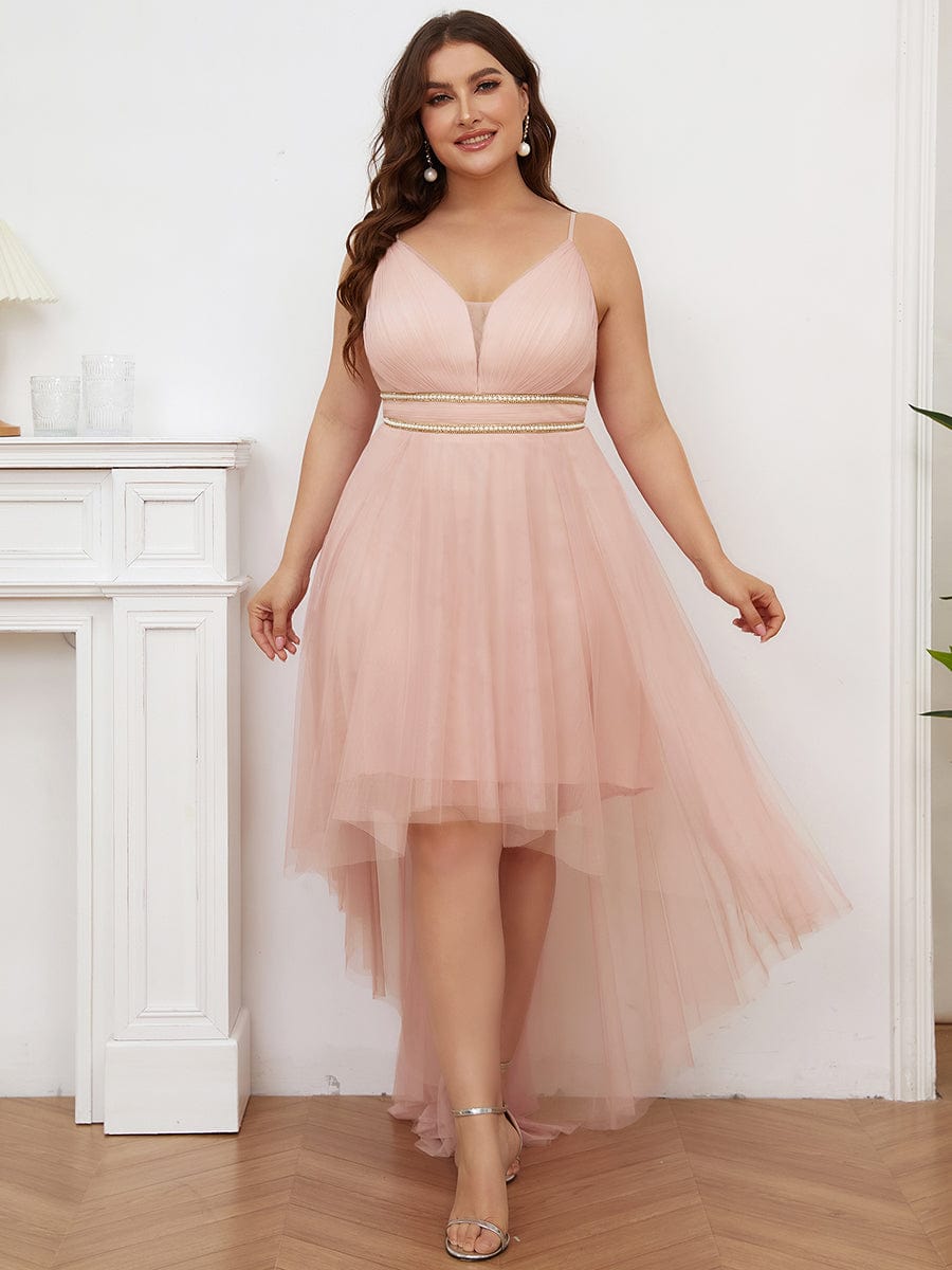 Robe de bal élégante Grande taille en tulle avec ceinture perlée #Couleur_Bleu Fume Robe de bal élégante Grande taille en tulle avec ceinture perlée