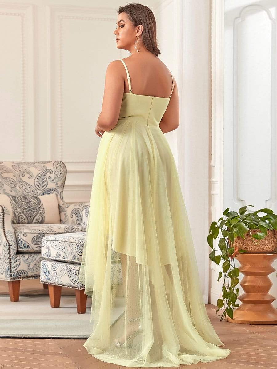 Robe de bal élégante Grande taille en tulle avec ceinture perlée #Couleur_Bleu Fume Robe de bal élégante Grande taille en tulle avec ceinture perlée