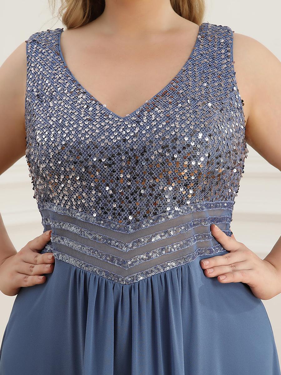 Robe de Soirée Grande Taille élégante à Paillette en Mousseline #Couleur_Marine Fume