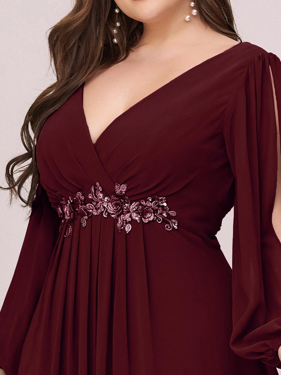 Robes de soirée élégantes en mousseline de soie grande taille avec manches longues en lanterne #Couleur_Bordeaux