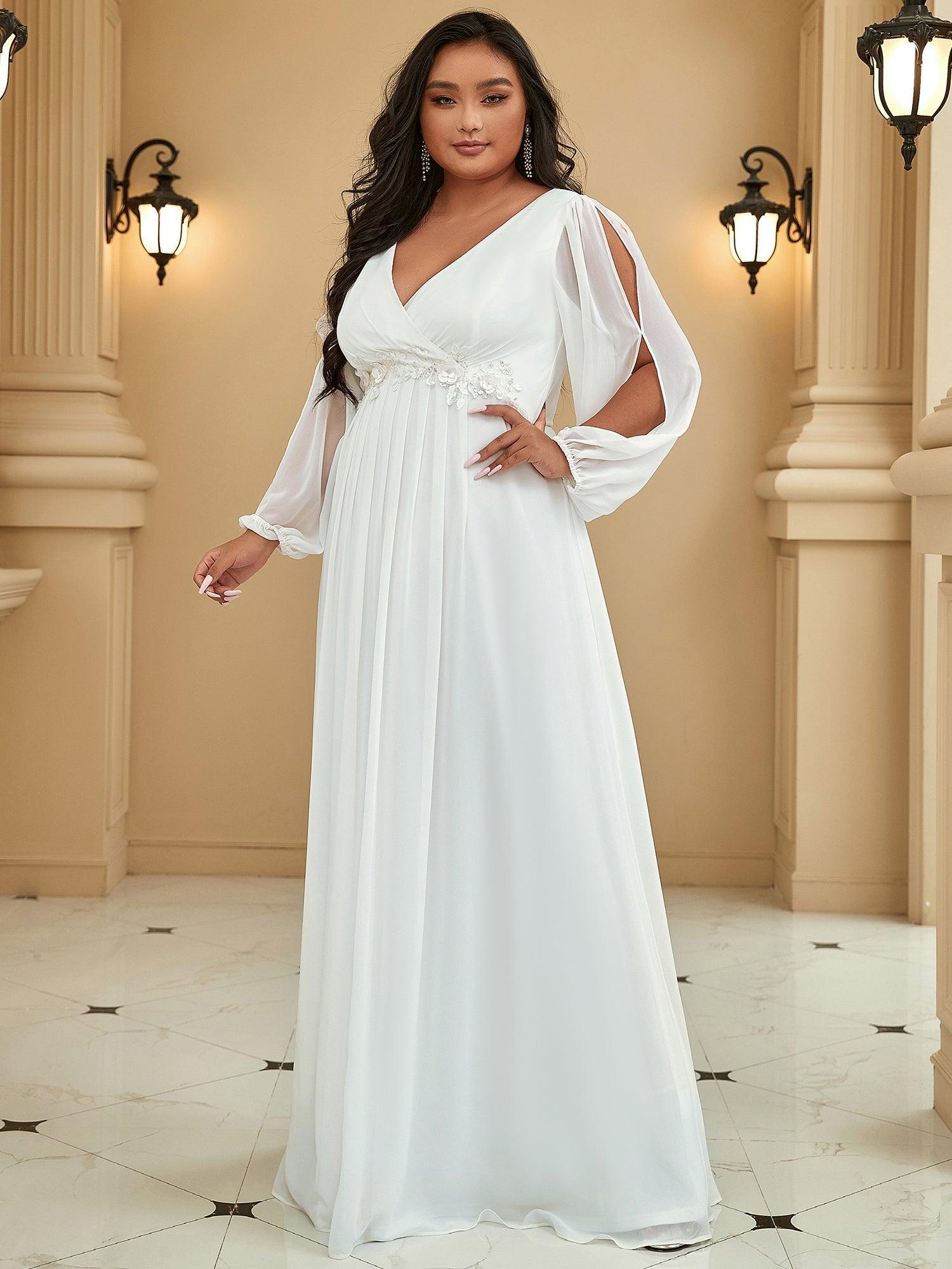 Robes de soirée élégantes en mousseline de soie grande taille avec manches longues en lanterne #Couleur_Creme