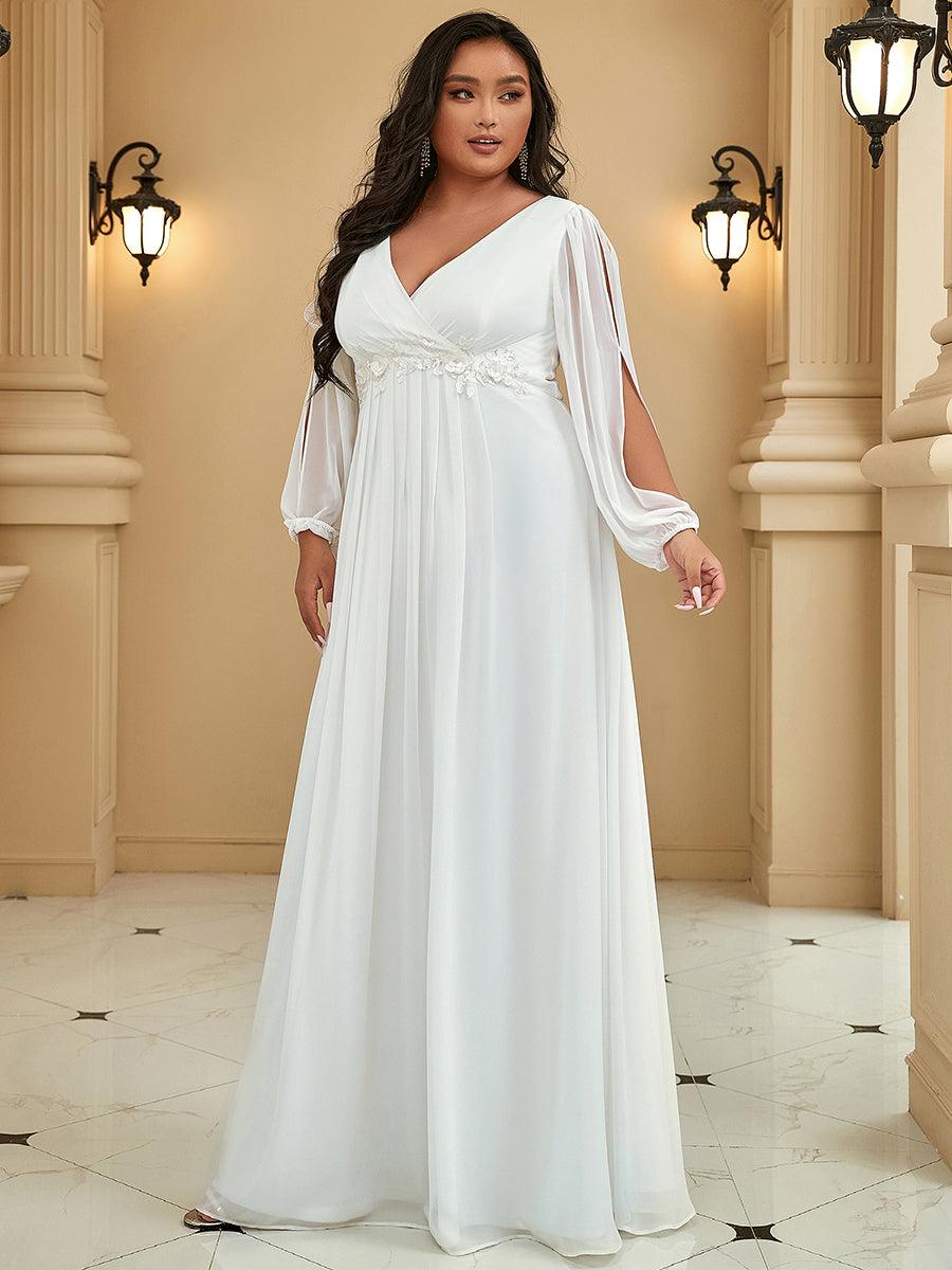 Robes de soirée élégantes en mousseline de soie grande taille avec manches longues en lanterne #Couleur_Creme