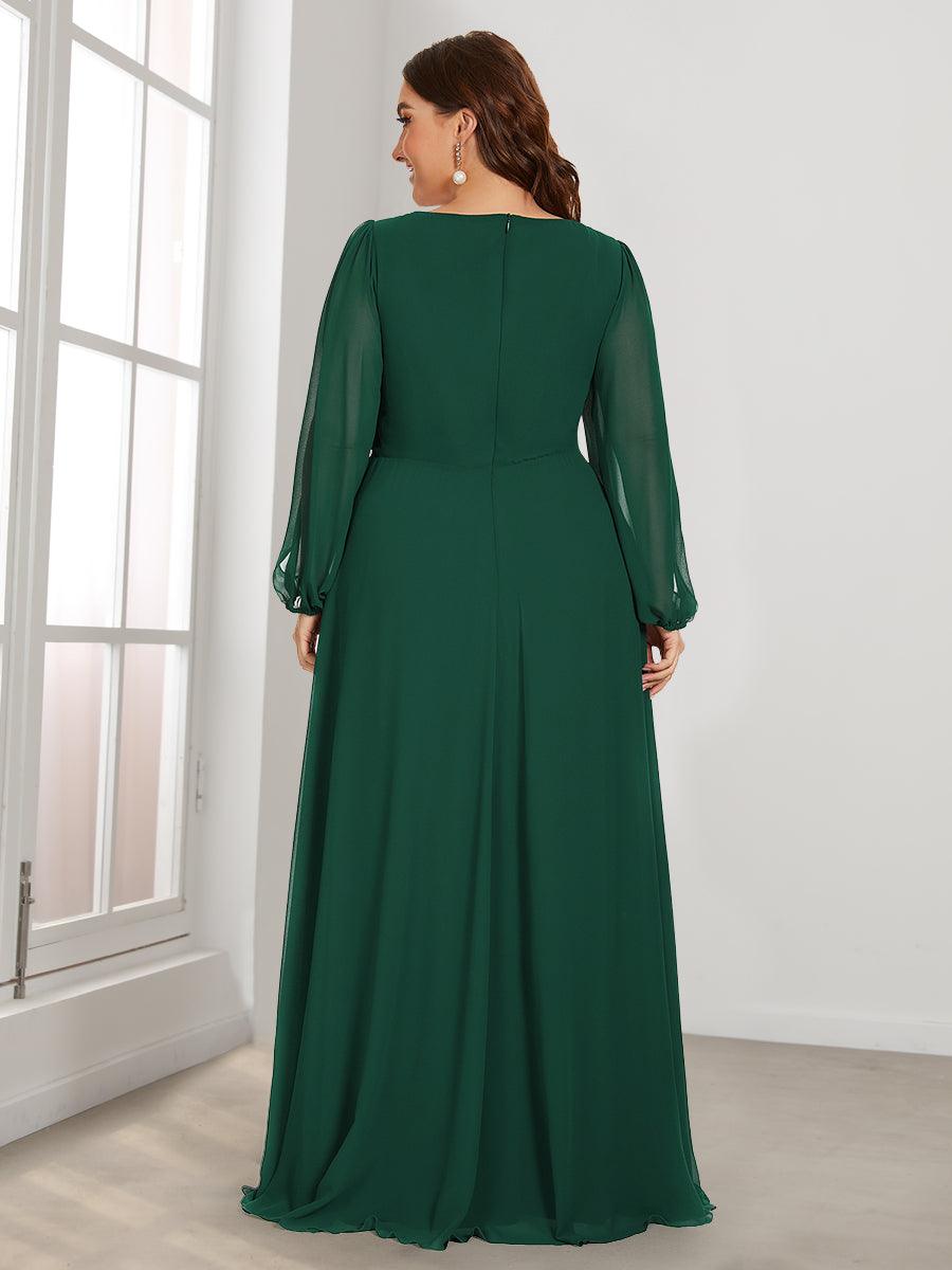 Robes de soirée élégantes en mousseline de soie grande taille avec manches longues en lanterne #Couleur_Vert Fonce