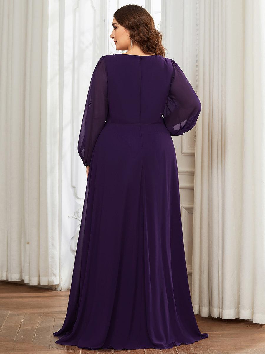 Robes de soirée élégantes en mousseline de soie grande taille avec manches longues en lanterne #Couleur_Violet Fonce