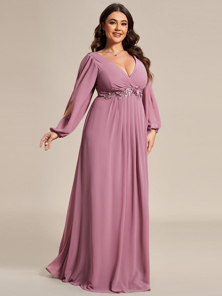 Robes de soirée élégantes en mousseline de soie grande taille avec manches longues en lanterne #Couleur_Orchidee