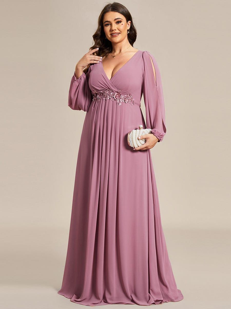 Robes de soirée élégantes en mousseline de soie grande taille avec manches longues en lanterne #Couleur_Orchidee