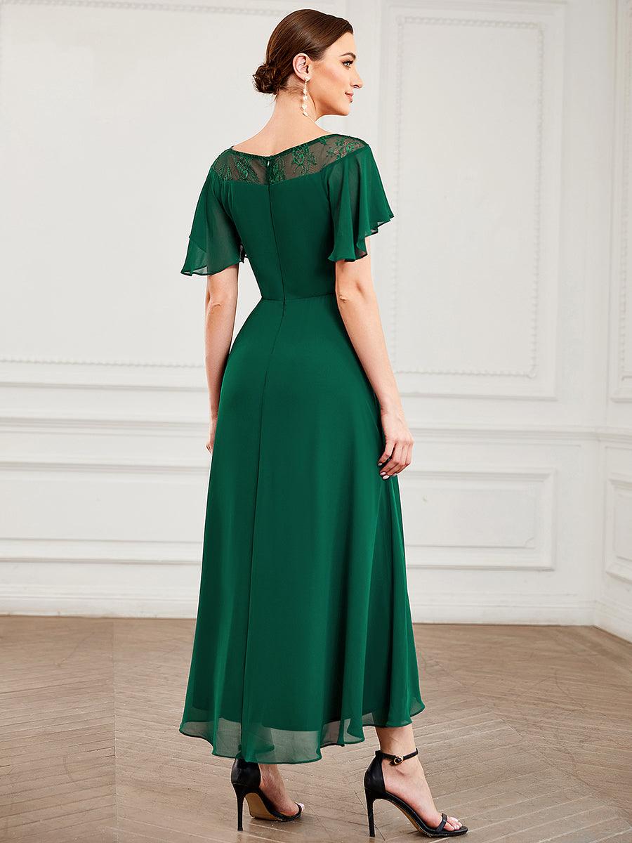 Robe de Loisirs Mi-Longue Trapèze à Col Bateau avec Taille Haute #Couleur_Vert Fonce