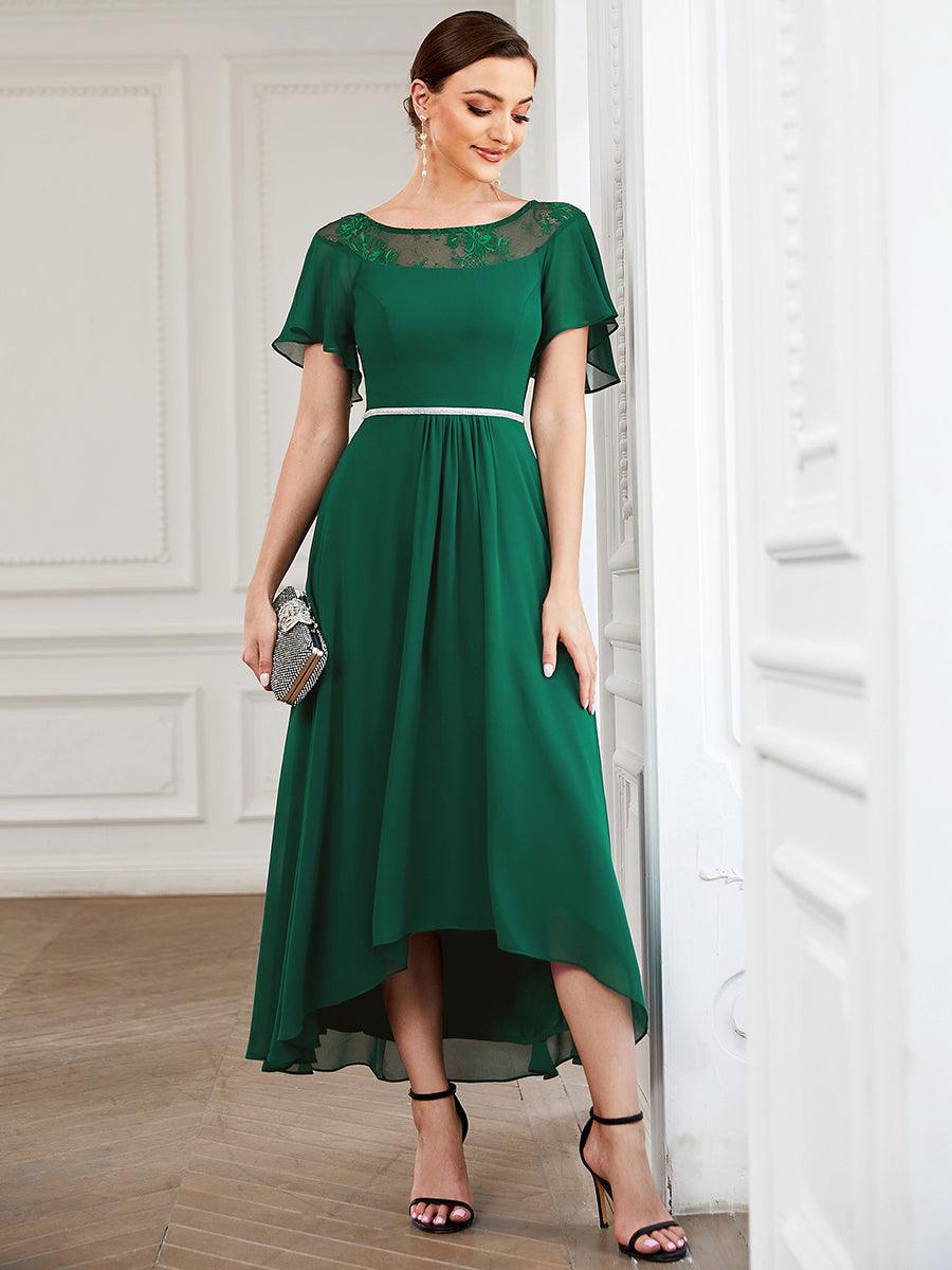 Robe de Loisirs Mi-Longue Trapèze à Col Bateau avec Taille Haute #Couleur_Vert Fonce