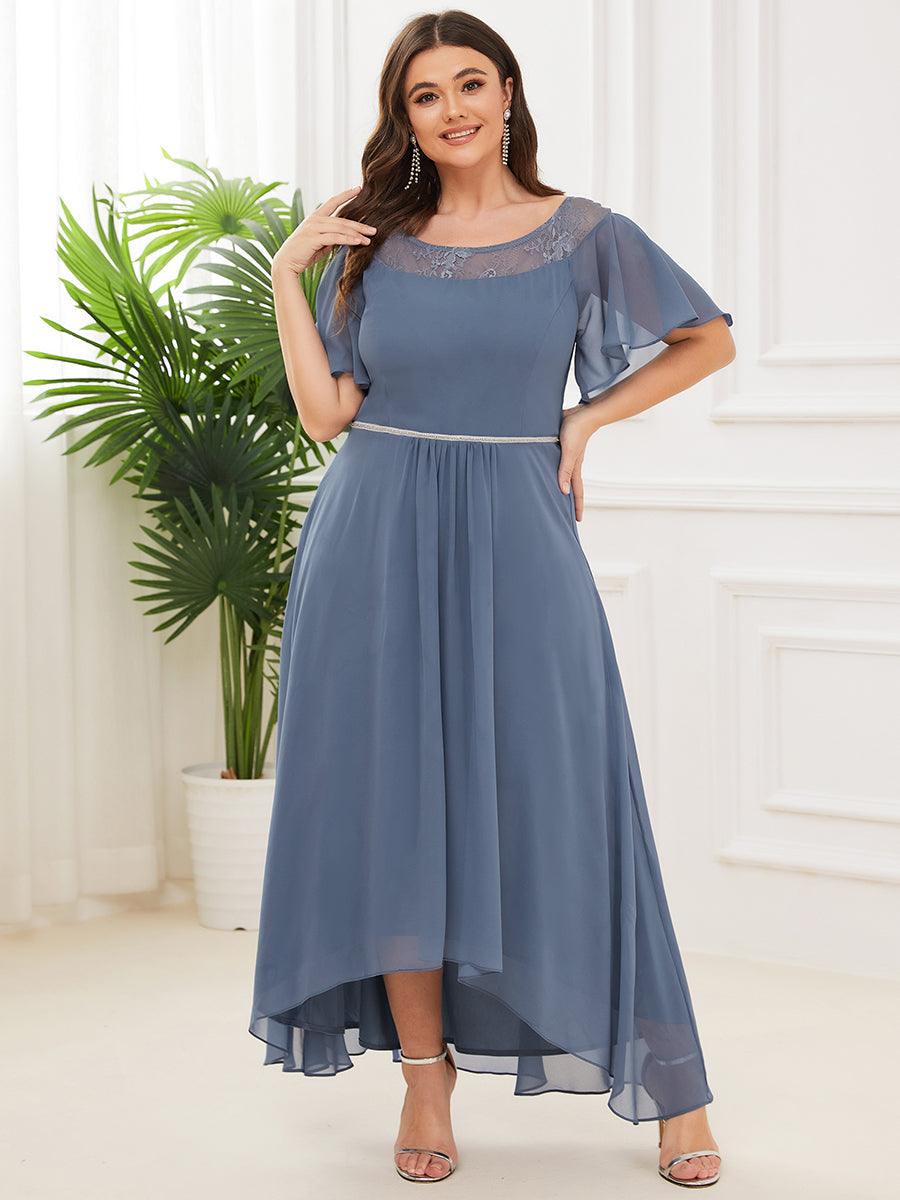 Robe mi-longue trapèze décontractée à encolure bateau pour femmes de grande taille avec ourlets asymétriques #Couleur_Marine Fume Robe mi-longue trapèze décontractée à encolure bateau pour femmes de grande taille avec ourlets asymétriques