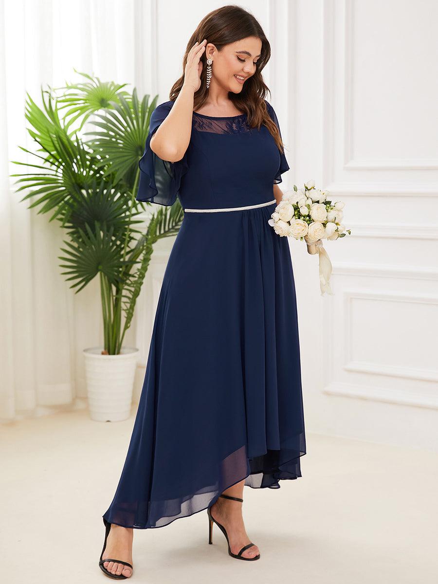 Robe mi-longue trapèze décontractée à encolure bateau pour femmes de grande taille avec ourlets asymétriques #Couleur_Marine Fume Robe mi-longue trapèze décontractée à encolure bateau pour femmes de grande taille avec ourlets asymétriques