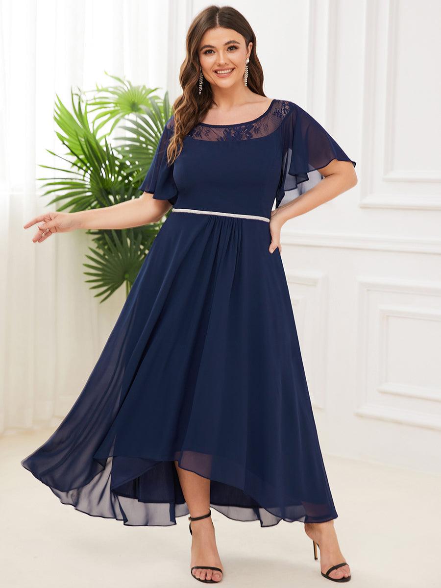 Robe mi-longue trapèze décontractée à encolure bateau pour femmes de grande taille avec ourlets asymétriques #Couleur_Marine Fume Robe mi-longue trapèze décontractée à encolure bateau pour femmes de grande taille avec ourlets asymétriques