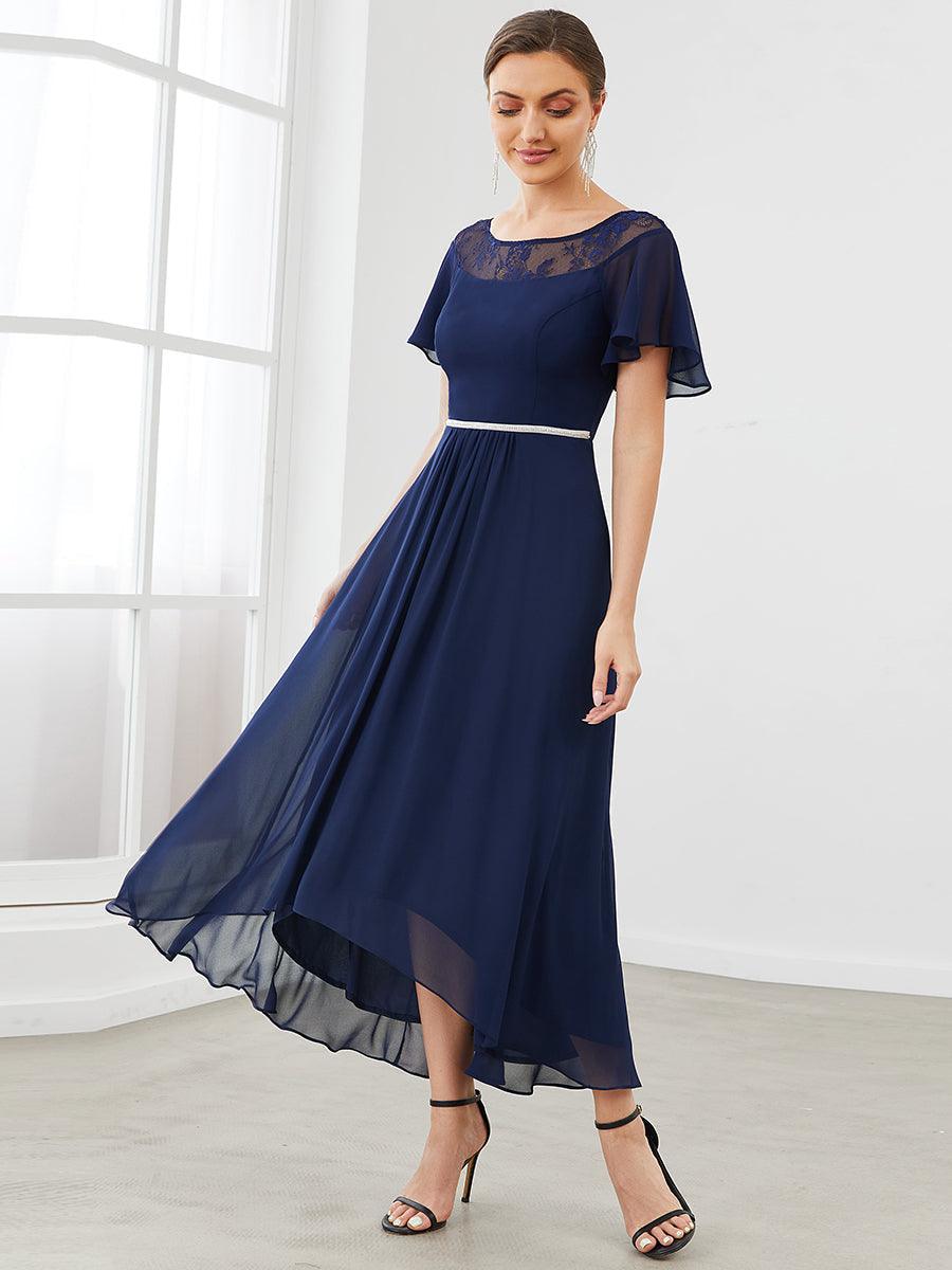 Robe de Loisirs Mi-Longue Trapèze à Col Bateau avec Taille Haute #Couleur_Bleu Marine