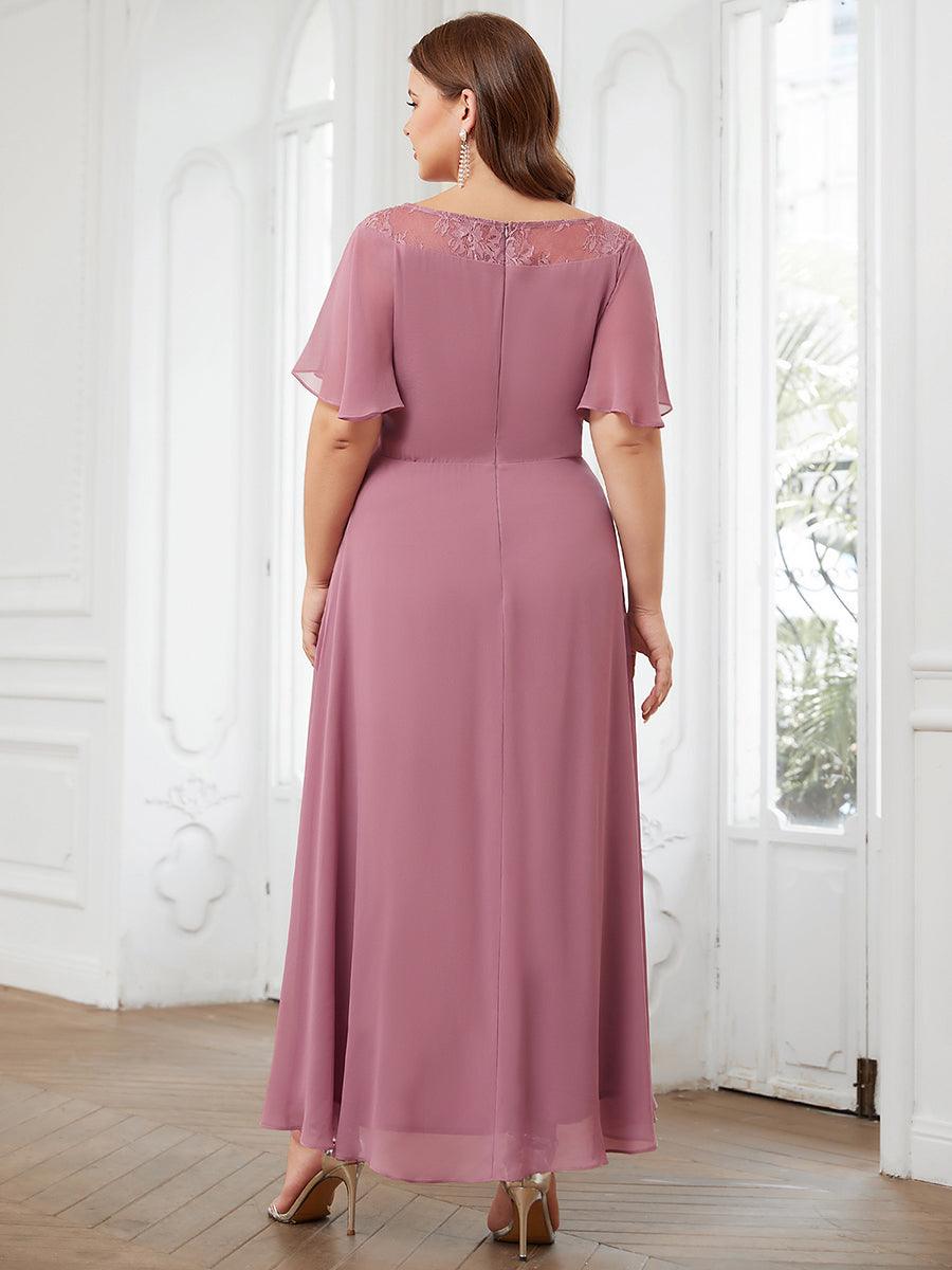 Robe mi-longue trapèze décontractée à encolure bateau pour femmes de grande taille avec ourlets asymétriques #Couleur_Orchidee