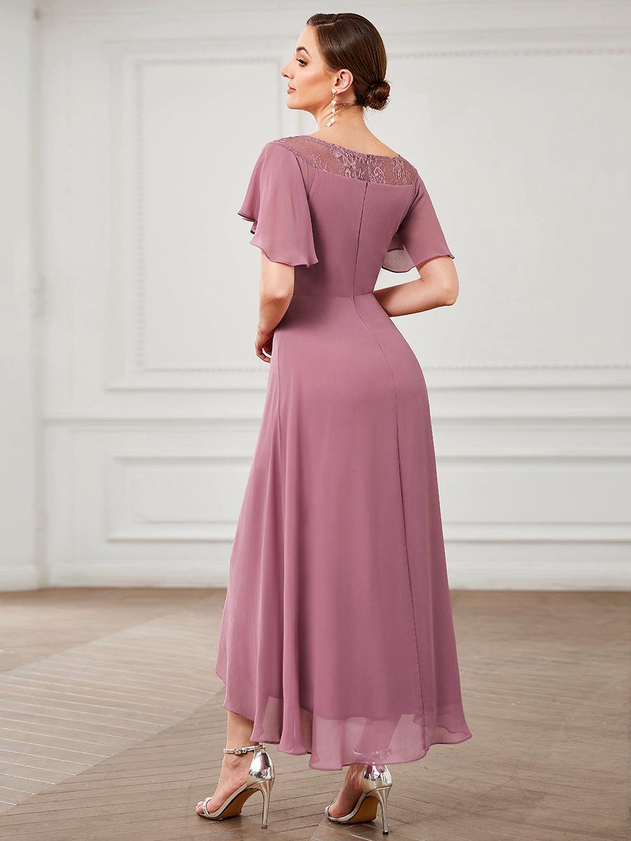 Robe de Loisirs Mi-Longue Trapèze à Col Bateau avec Taille Haute #Couleur_Orchidee