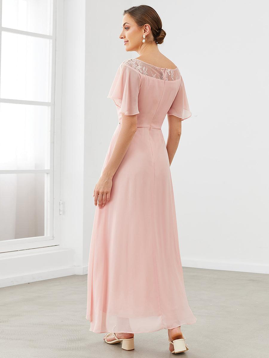Robe de Loisirs Mi-Longue Trapèze à Col Bateau avec Taille Haute #Couleur_Rose