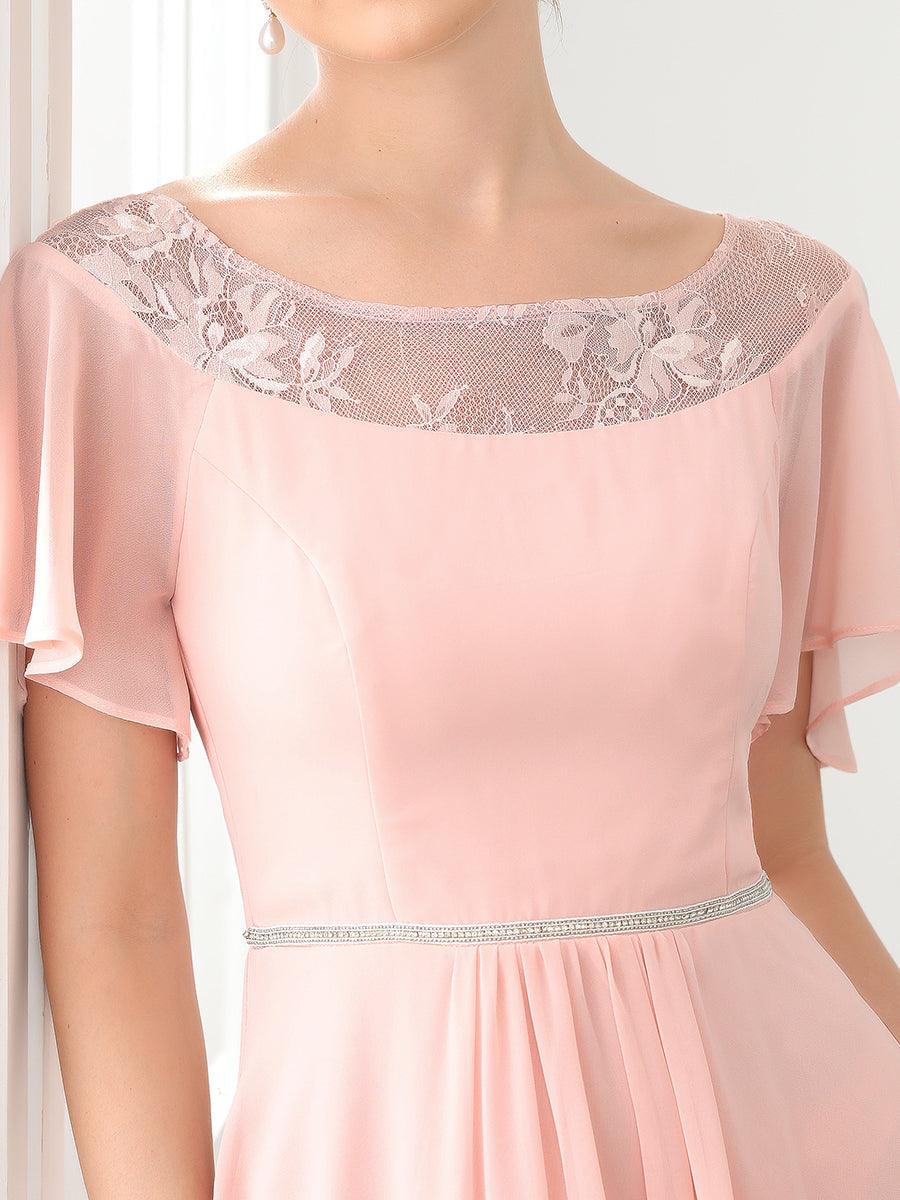 Robe de Loisirs Mi-Longue Trapèze à Col Bateau avec Taille Haute #Couleur_Rose