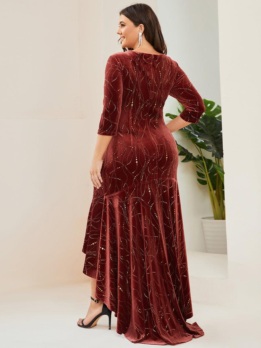 élégante Robe De Soirée En Velours Haute-basse #Couleur_Vert Fonce élégante Robe De Soirée En Velours Haute-basse