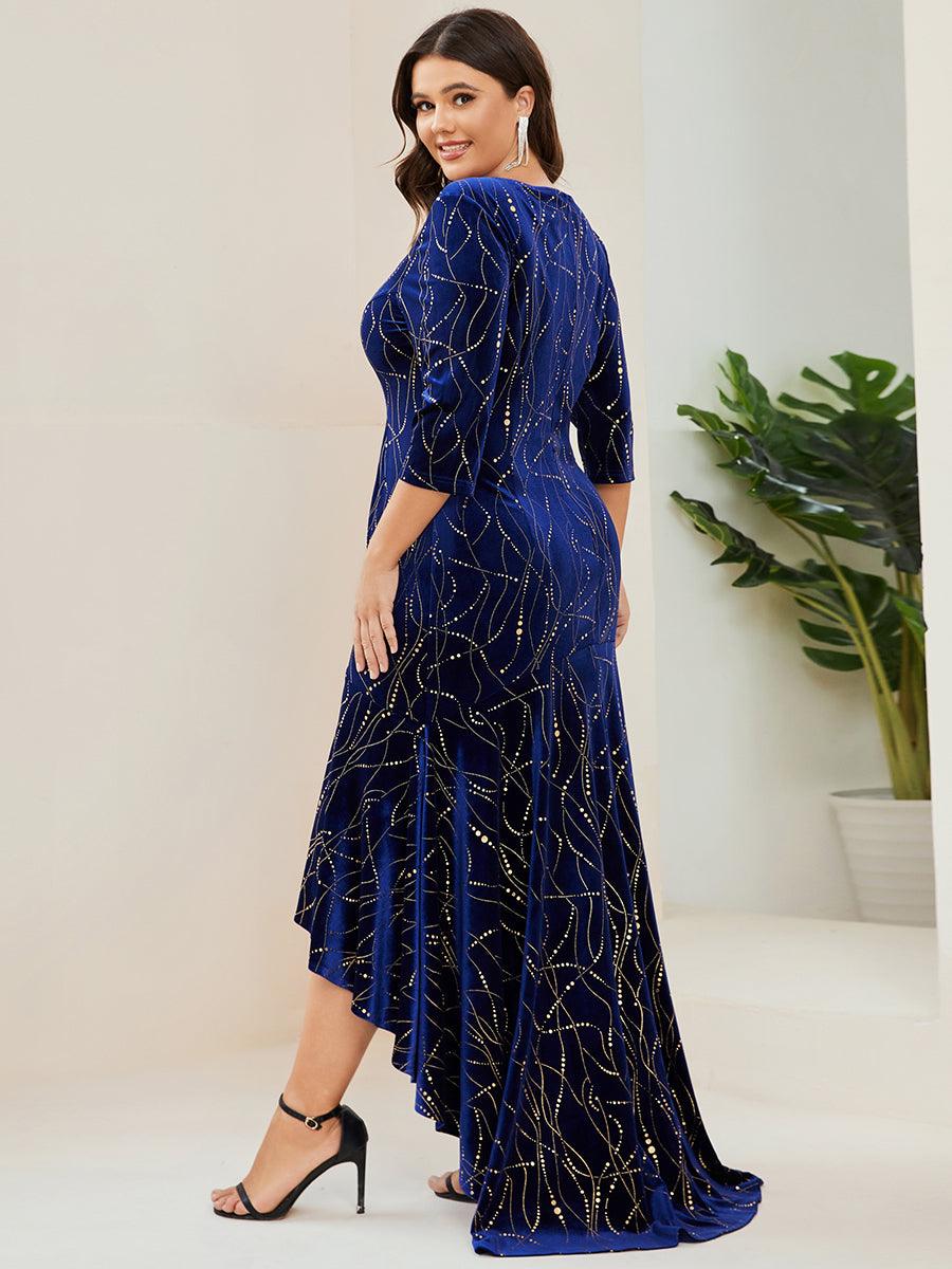 élégante Robe De Soirée En Velours Haute-basse #Couleur_Vert Fonce élégante Robe De Soirée En Velours Haute-basse