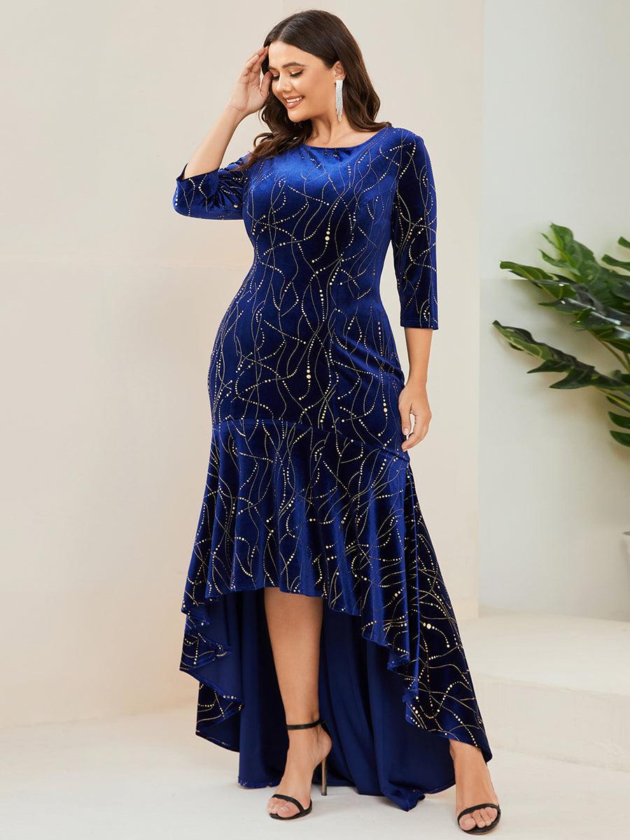 élégante Robe De Soirée En Velours Haute-basse #Couleur_Vert Fonce élégante Robe De Soirée En Velours Haute-basse