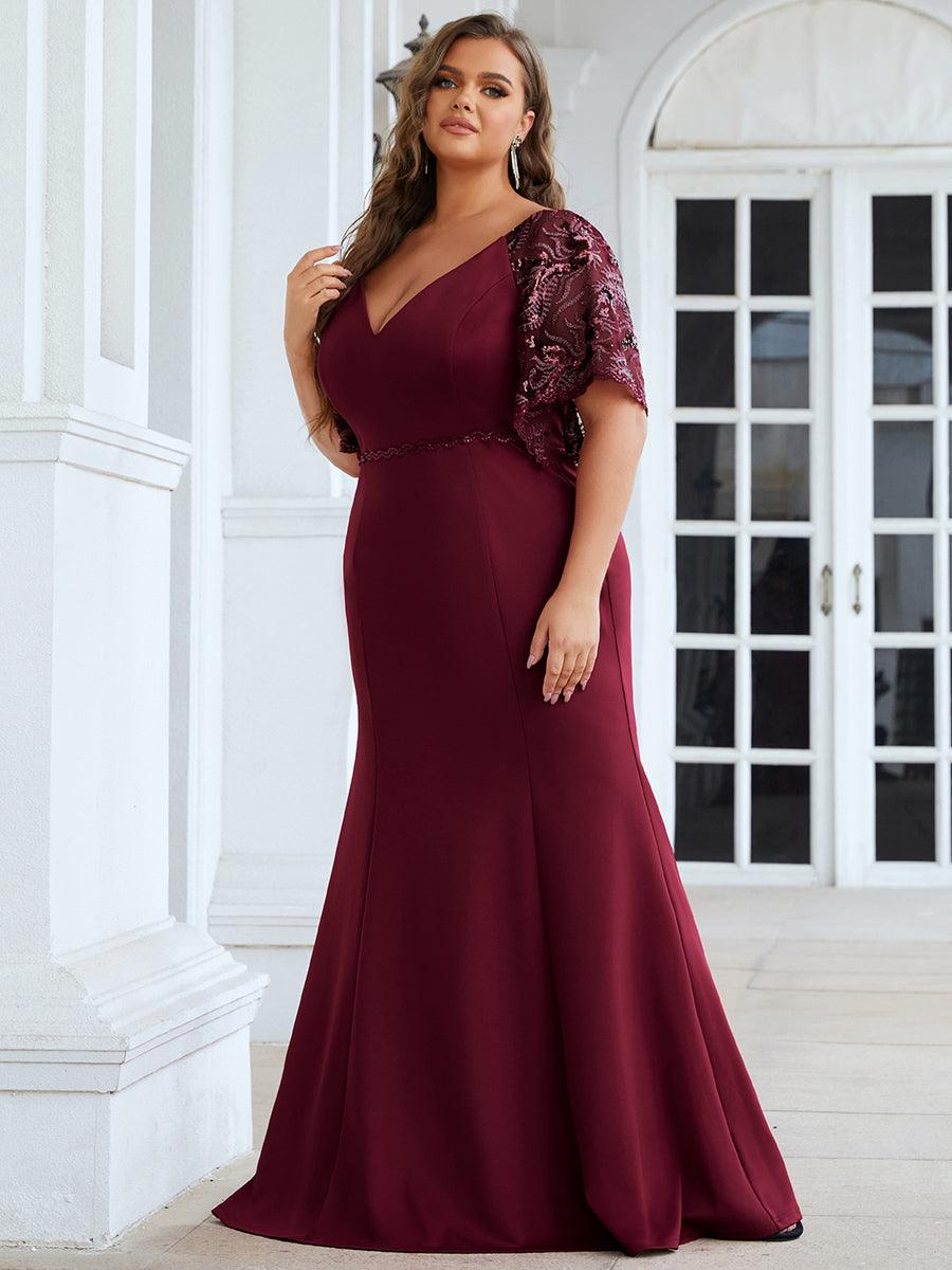 Robe de Soirée Grande Taille Sirène Moulante Sexy à Manches évasée #Couleur_Noir Robe de Soirée Grande Taille Sirène Moulante Sexy à Manches évasée